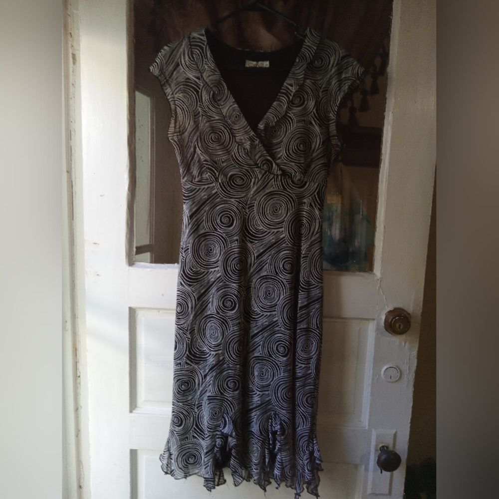 CDC PETITES size 8 fully lined ruffled poly/spandex dress. Lightweight/flowy.